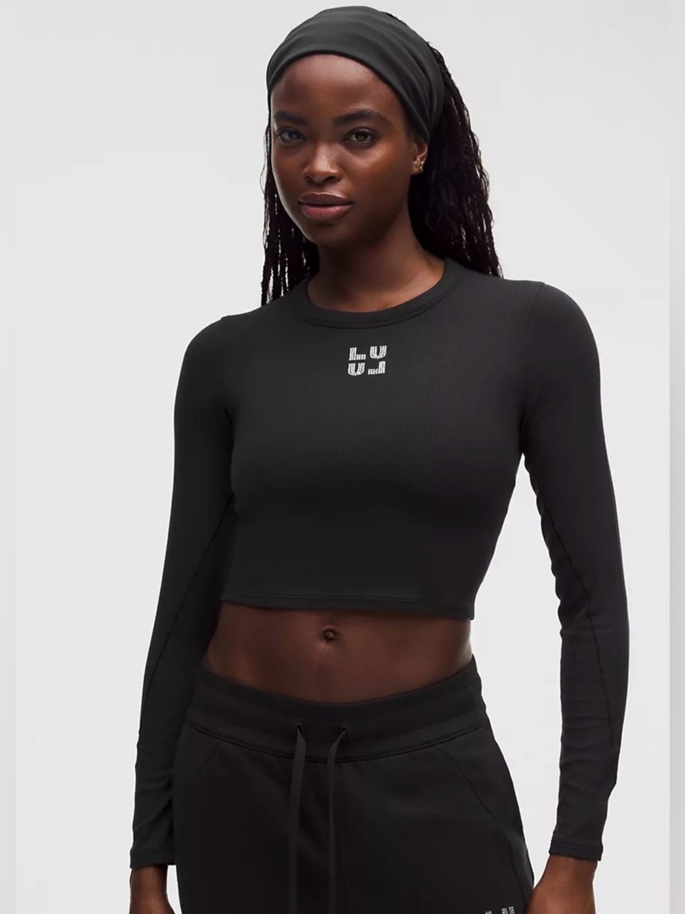 Lululemon Hold Tight Long Sleeve Jewelled Black Rhinestone Crop Top Size 8 NWT